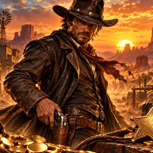 Dead or Alive pokie cover art, a wild-west outlaw scene