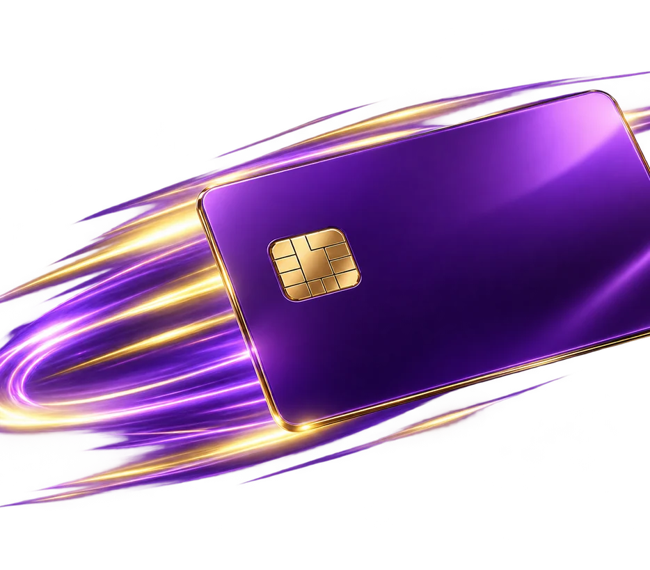 Purple Mastercard card artwork representing card deposits at Here2Win Casino