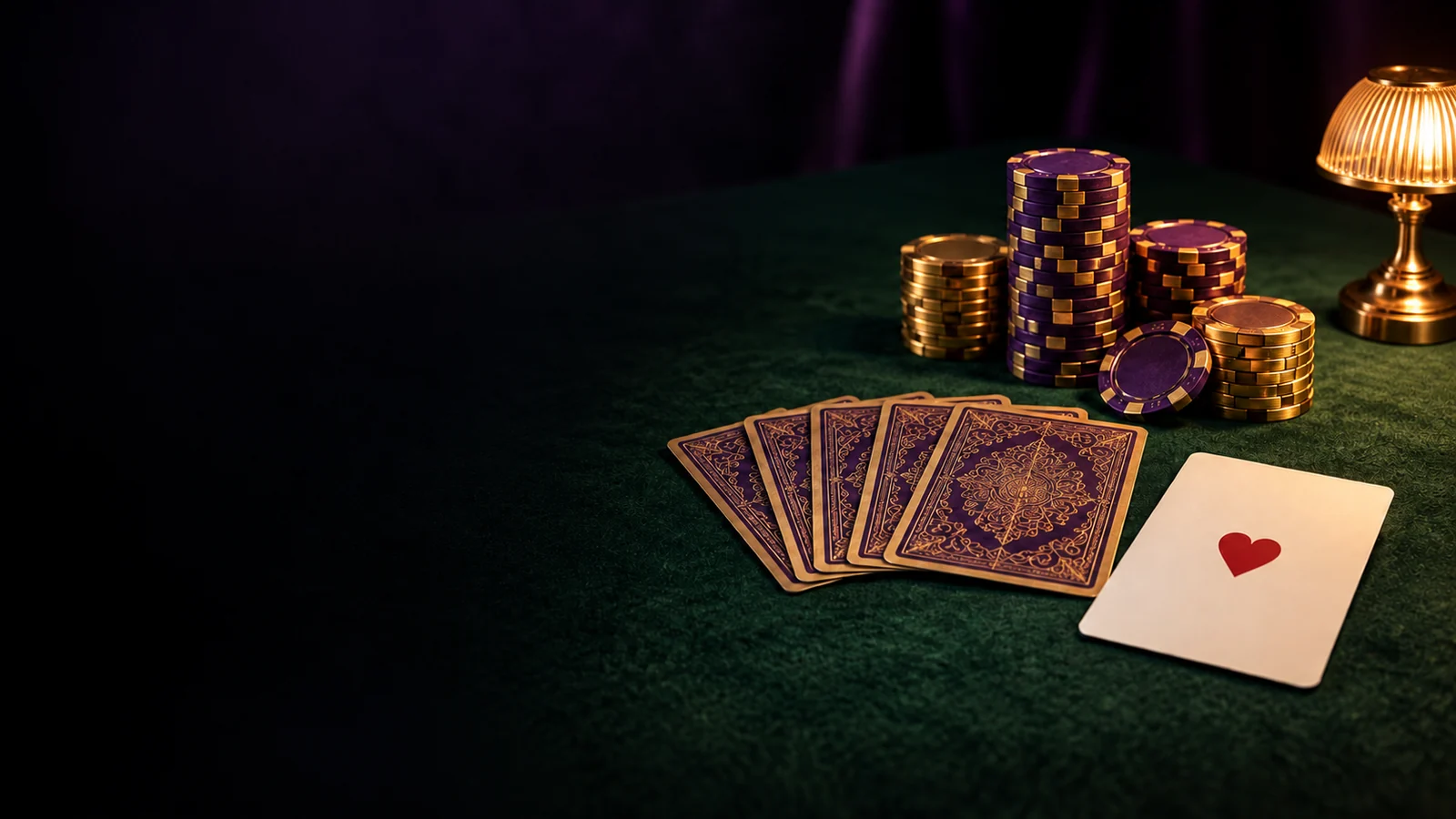 Fanned playing cards and casino chips scattered across green felt